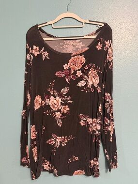 Women’s Dark Grat Floral Long Sleeve Top - Pink Rose Print